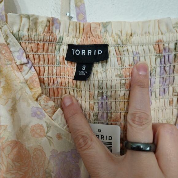 NWT Torrid Babydoll Challis Corset Top Sleeveless Smocked Tie Back Floral Sz 3x - Picture 6 of 7